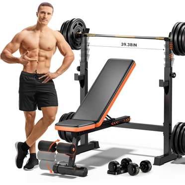 LSKSSNG Folding Olympic Weight Bench With Squat Rack - Adjustable Workout Bench For Home Gym Full-Body Training