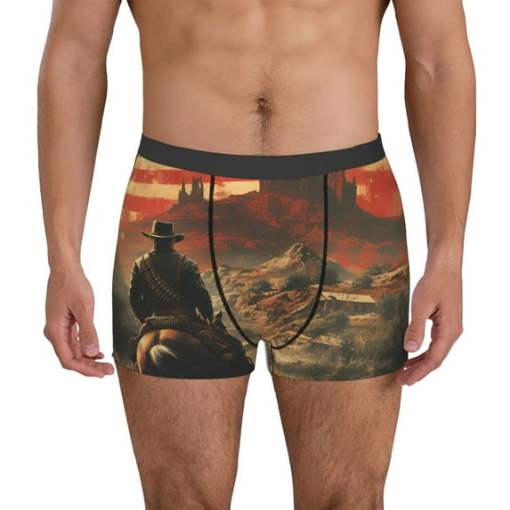 Fotbe 1860s Style American Cowboy Men’s Total Support Pouch Boxer Briefs, X-Temp Cooling, Moisture-Wicking Underwear, Regular, Long-leg and Trunk-Medium