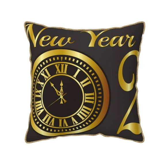 Fotbe 2025 New Year Pattern Velvet Decorative Throw Pillow Covers with Elegant Piping, Soft Plush Cushion Cover for Sofa, Bed, Car, Office-18"x18"