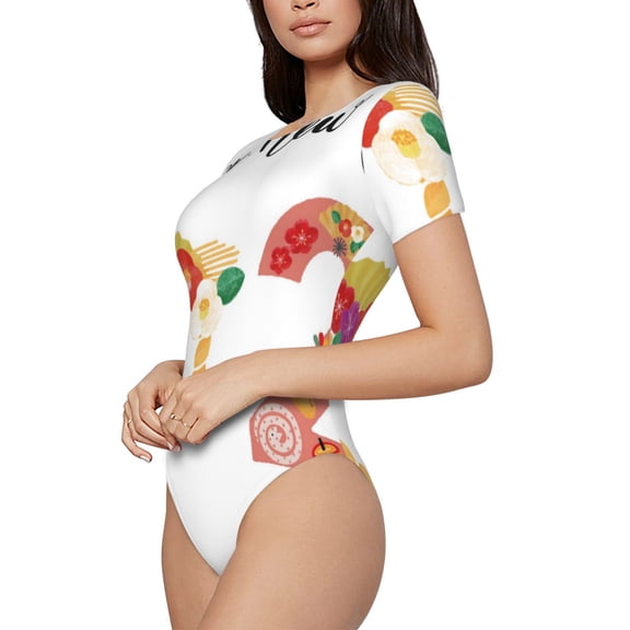 Fotbe 2025 New Year'S Women's Crew Neck Short Sleeves Bodysuit Tops Round Neck Slim Sleeveless Soft Comfortable Basic-Small