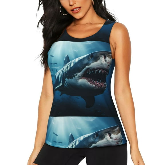 Fotbe 3D Realistic Shark Womens Loose Fit Casual Flowy Slim-Fit Tank Tops Athletic Round Neck Trendy Sleeveless Summer Tops for Gym and Yoga-XX-Large