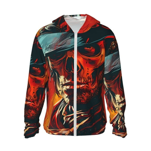 Fotbe 60s Western Skull Cowboy Men's Women's UPF 50+ Sun Protection Jacket Hooded Cooling Shirt with Pockets Hiking Outdoor Performance-Small