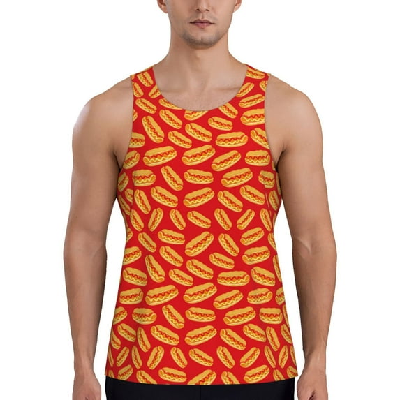 Fotbe A Big Hot Dog Pattern Men's Quick Dry Workout Tank Top Gym Muscle Tee Fitness Bodybuilding Sleeveless T Shirt Breathable Workout Shirt-3X-Large