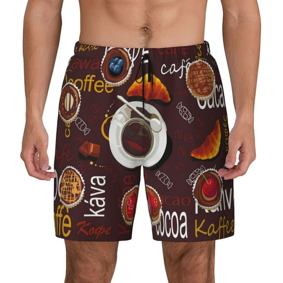 Fotbe A Cup Of Black Coffee On A Saucer Men’s Swim Trunks Quick Dry Swim Shorts Board Shorts with Mesh Lining-XX-Large
