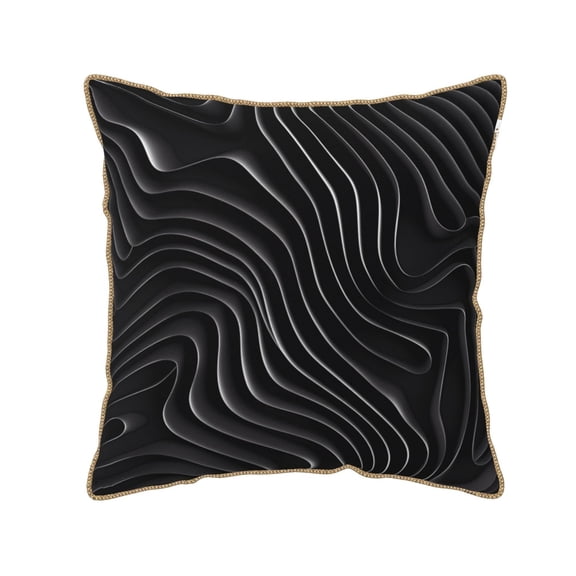 Fotbe Abstract Black And White Waves Pattern Velvet Decorative Throw Pillow Covers with Elegant Piping, Soft Plush Cushion Cover for Sofa, Bed, Car, Office-18"x18"