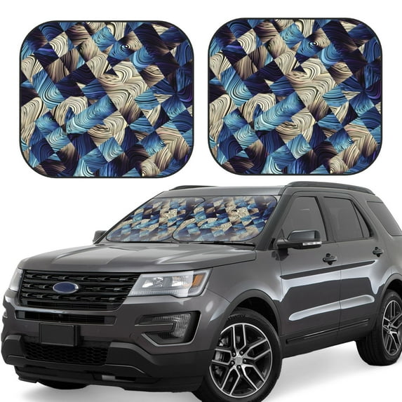 Fotbe Abstract Blue Squares 2-Piece Car Windshield Sun Shade | Sun Blocker for Car Windshield | Foldable Automotive Interior Accessories for Sun Protection-Large