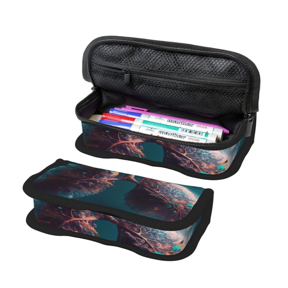 Fotbe Abstract Botanical Heart Pattern Pencil Case,Canvas Pen Case, Multi- Slot Pencil Pouch, Portable Pencil Bag, Pen Case for& Office, Makeup Bag ,Zipper Pouch