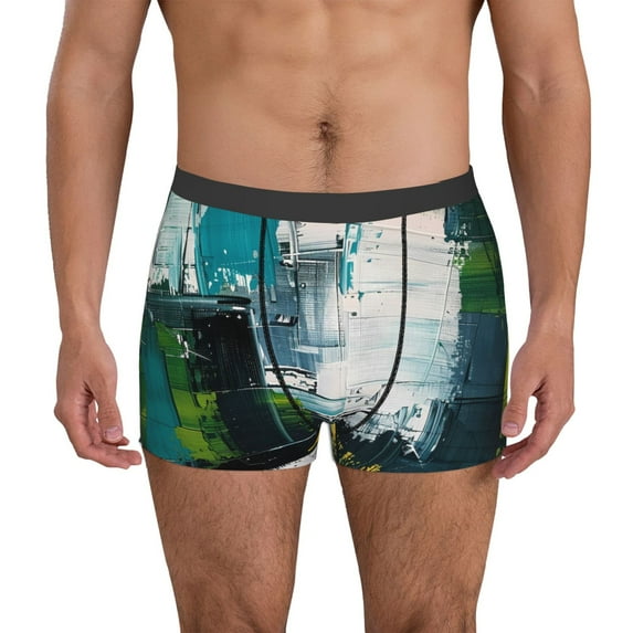 Fotbe Abstract Brushstrokes Green Blue Men’s Total Support Pouch Boxer Briefs, X-Temp Cooling, Moisture-Wicking Underwear, Regular, Long-leg and Trunk-Large