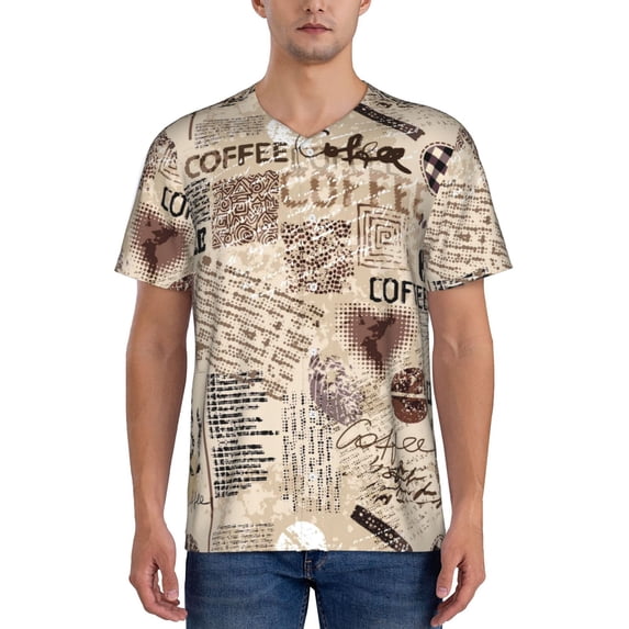 Fotbe Abstract Coffee Pattern With Letters Baseball Jersey Shirt for Men and Women, Casual Short Sleeves Button Down T-Shirt-X-Large