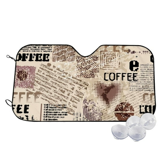 Fotbe Abstract Coffee Pattern With Letters Car Windshield Sunshade | Sun Visor Protector Front Window Shade, Keeps Out UV Rays, Keeps Your Vehicle Cool-Medium