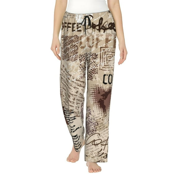 Fotbe Abstract Coffee Pattern With Letters Women's Pajama Pants,Sleepwear Pants,Pj Bottoms Drawstring And Pockets-Large