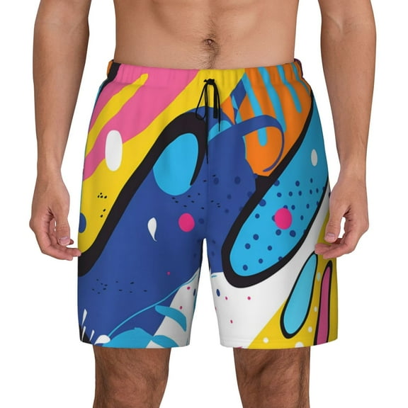 Fotbe Abstract Color Splash Men’s Swim Trunks Quick Dry Swim Shorts Board Shorts with Mesh Lining-Small