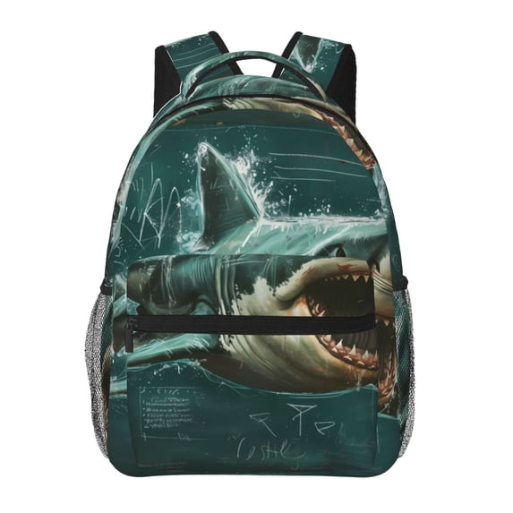 Fotbe Abstract Geometric Shark Pattern Casual Backpack for School, Travel, and Outdoor Activities - Durable, Lightweight, and Comfortable