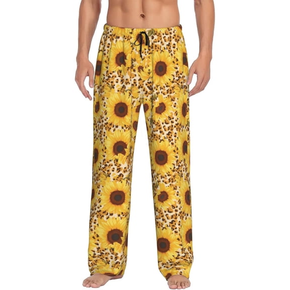 Fotbe Abstract Leopard Print Sunflower Men's Pajama Pants,Sleepwear Pants,Pj Bottoms Drawstring And Pockets-Small