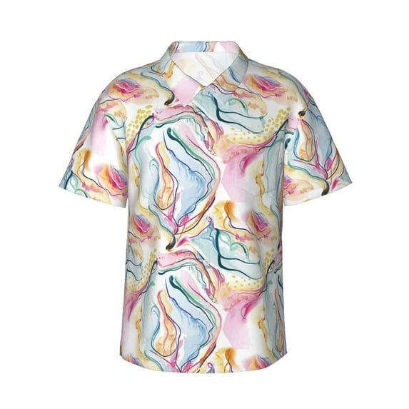 Fotbe Abstract Marble Texture Hawaiian Shirt for Men Unisex Summer Beach Casual Short Sleeve Cotton Linen Button Down Shirts-3X-Large