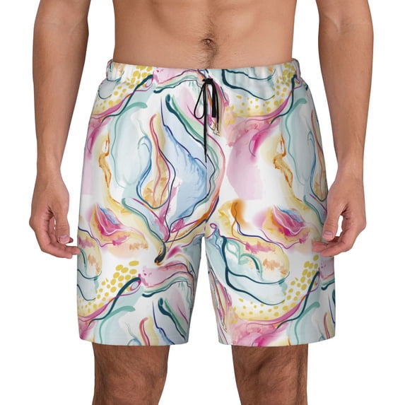 Fotbe Abstract Marble Texture Men’s Swim Trunks Quick Dry Swim Shorts Board Shorts with Mesh Lining-XX-Large