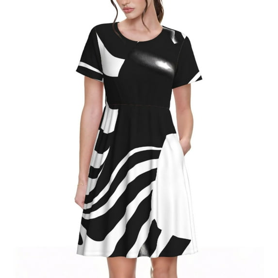 Fotbe Abstract Monochrome Profile Pattern Dress Casual Womens Fashion Short Sleeve Maxi Dress T Shirt Dress Striped Long Color Block Maxi Dress