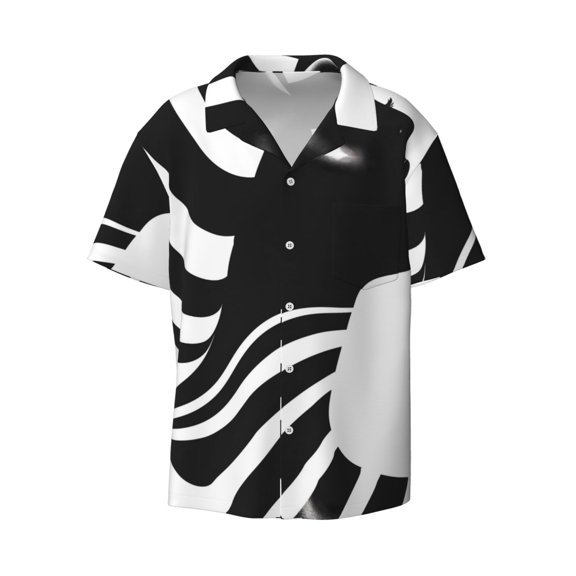 Fotbe Abstract Monochrome Profile print Short Sleeve Button Down Shirts for Men Casual Summer Beach Wrinkle Free Shirt-Small