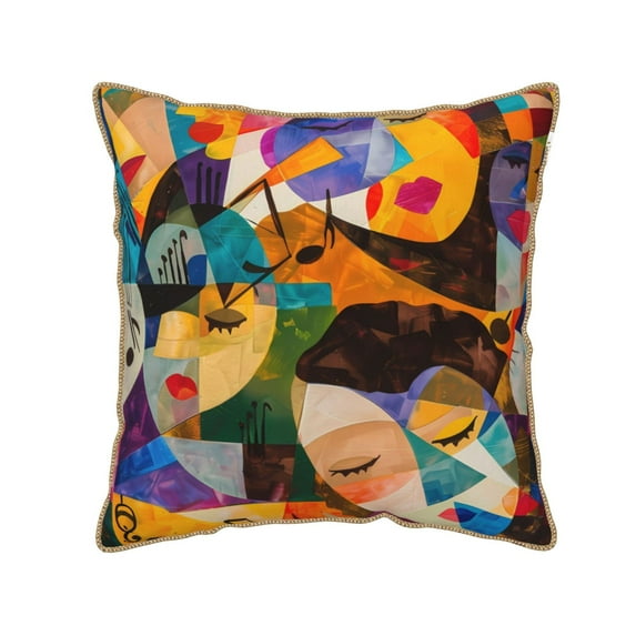 Fotbe Abstract Musical Faces Pattern Velvet Decorative Throw Pillow Covers with Elegant Piping, Soft Plush Cushion Cover for Sofa, Bed, Car, Office-16"x16"