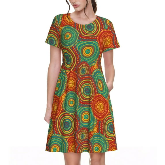 Fotbe Abstract Pattern Pattern Dress Casual Womens Fashion Short Sleeve Maxi Dress T Shirt Dress Striped Long Color Block Maxi Dress