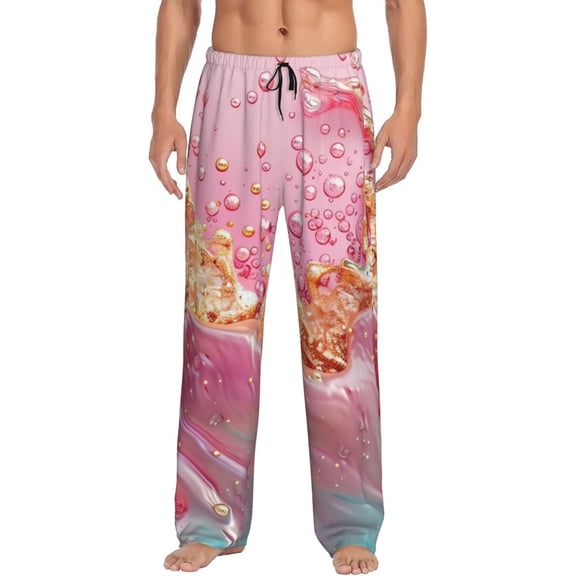 Fotbe Abstract Pink Gold Splash Men's Pajama Pants,Sleepwear Pants,Pj Bottoms Drawstring And Pockets-Medium