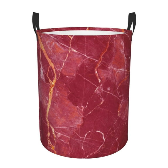 Fotbe Abstract Red Marble Laundry Basket with Handles, Waterproof Large Laundry Hamper, Wash Bag for Corner Dorm, Rolling Laundry Basket with Handles-Medium