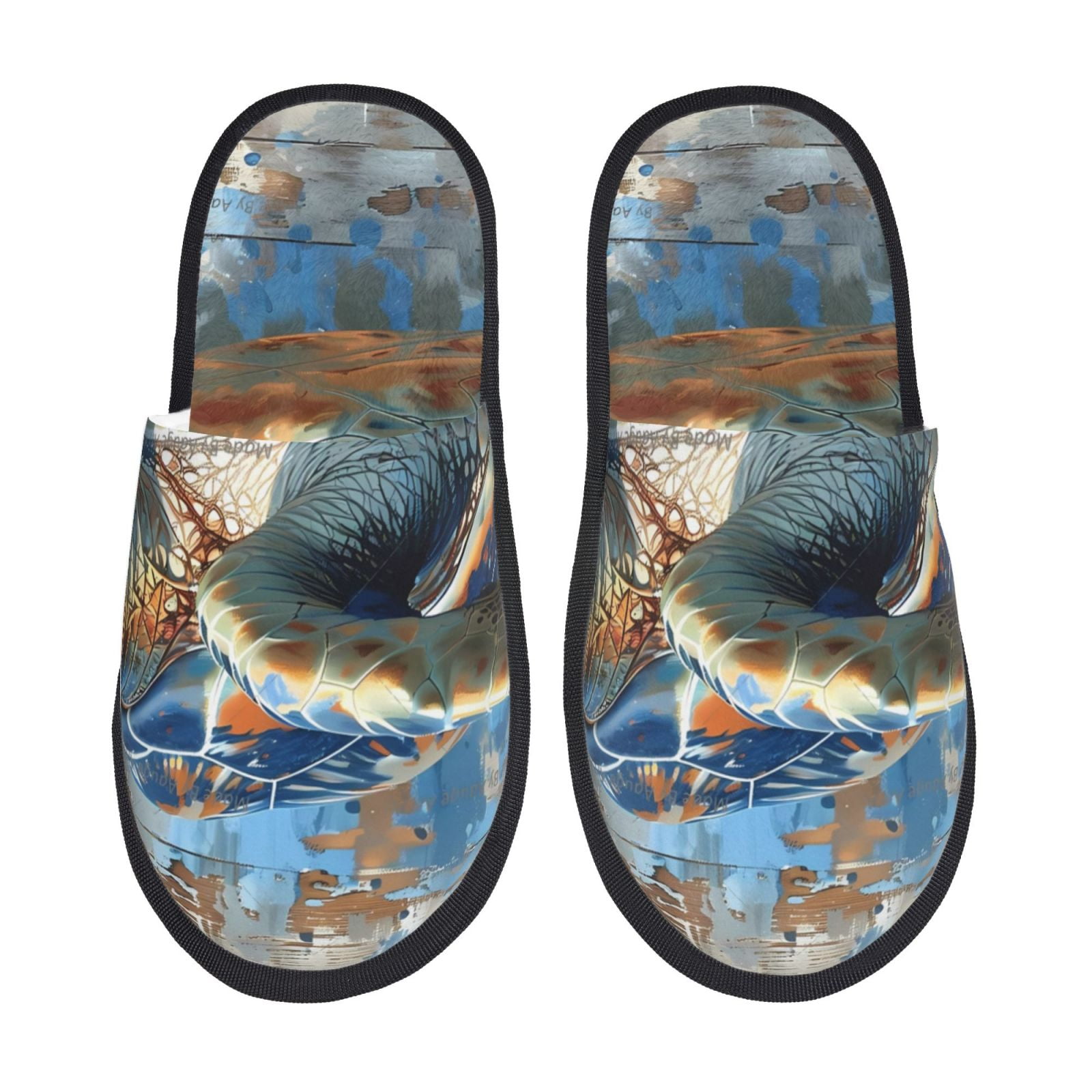 Fotbe Abstract Sea Turtle Pattern Women's Fuzzy Slippers Plush Slippers ...