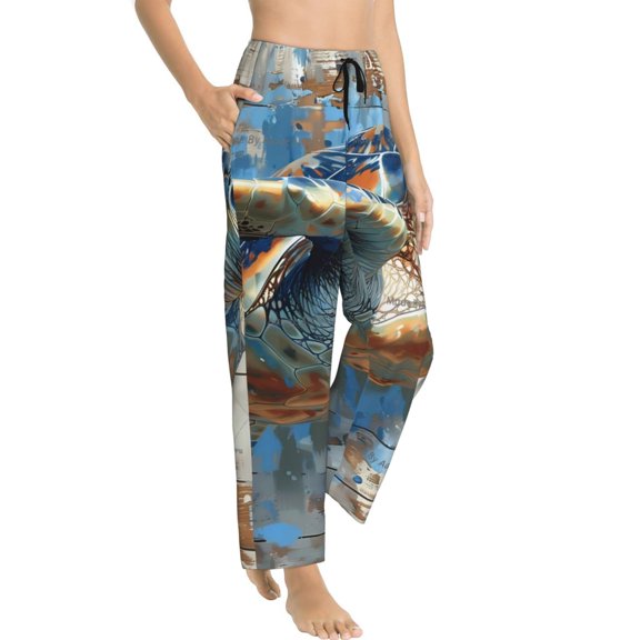 Fotbe Abstract Sea Turtle Women's Pajama Pants,Sleepwear Pants,Pj Bottoms Drawstring And Pockets-Medium