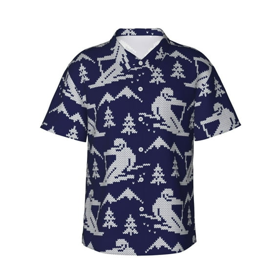 Fotbe Abstract Skiing Hawaiian Shirt for Men Unisex Summer Beach Casual Short Sleeve Cotton Linen Button Down Shirts-