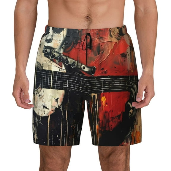 Fotbe Abstract Skull Guitar Art Men’s Swim Trunks Quick Dry Swim Shorts Board Shorts with Mesh Lining-Small