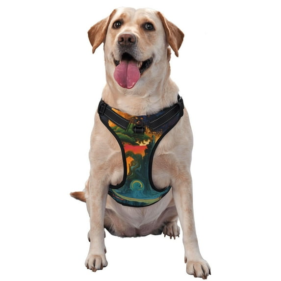 Fotbe Abstract Tree Castle Pattern Dog Harness, No-Pull Pet Harness with 2 Leash Clips, Adjustable Soft Padded Dog Vest with Easy Control Handle for Large Dogs-Medium