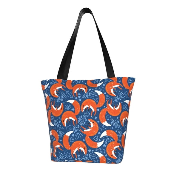 Fotbe Abstract Vintage Fox and Plants Pattern Beach Tote,Shoulder Handbag,Spacious Tote Bag,Lightweight Travel Bag,Versatile Shopping Bag