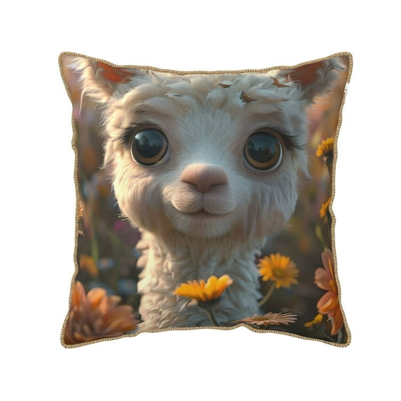 Fotbe Adorable Llama In Flowers Pattern Velvet Decorative Throw Pillow Covers with Elegant Piping, Soft Plush Cushion Cover for Sofa, Bed, Car, Office-16"x16"