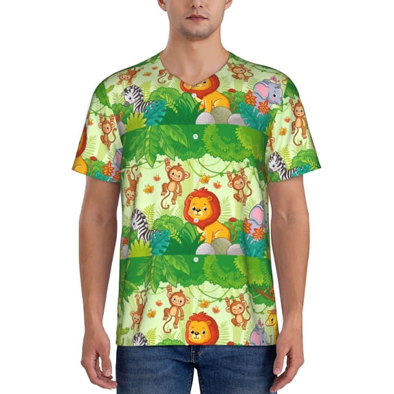 Fotbe African Animals in the Jungle Baseball Jersey Shirt for Men and Women, Casual Short Sleeves Button Down T-Shirt-XX-Large