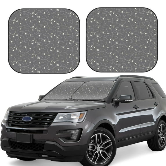 Fotbe Airplane Routes Around The World 2-Piece Car Windshield Sun Shade | Sun Blocker for Car Windshield | Foldable Automotive Interior Accessories for Sun Protection-Large