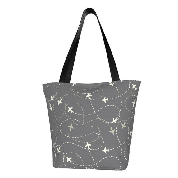 Fotbe Airplane Routes Around The World Pattern Beach Tote,Shoulder Handbag,Spacious Tote Bag,Lightweight Travel Bag,Versatile Shopping Bag