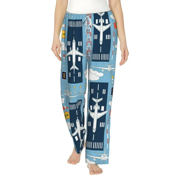 Fotbe Airplanes and Aviation Signs Women's Pajama Pants,Sleepwear Pants,Pj Bottoms Drawstring And Pockets-X-Large
