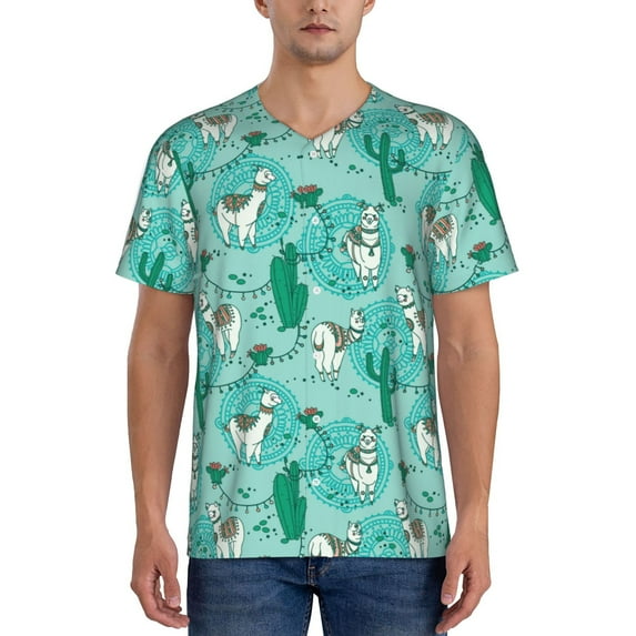 Fotbe Alapaca in Boho Baseball Jersey Shirt for Men and Women, Casual Short Sleeves Button Down T-Shirt-Small