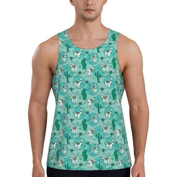 Fotbe Alapaca in Boho Pattern Men's Quick Dry Workout Tank Top Gym Muscle Tee Fitness Bodybuilding Sleeveless T Shirt Breathable Workout Shirt-Large