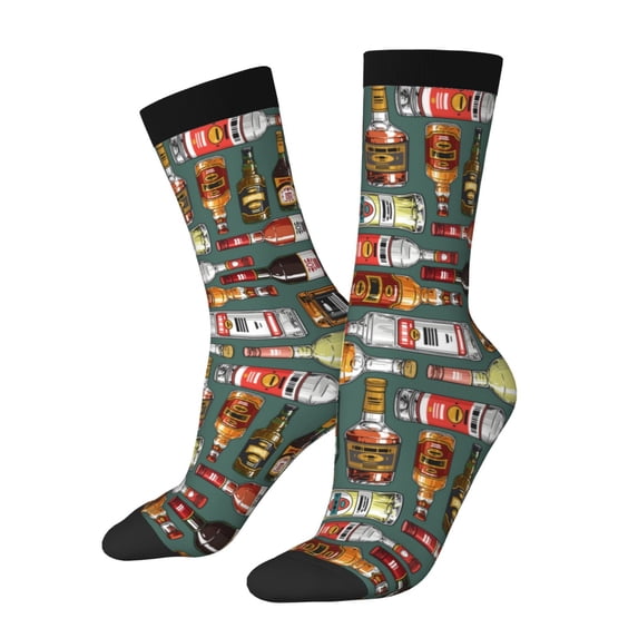 Fotbe Alcohol Bottles Pattern Long Socks for Men & Women – Breathable & Stretchy Compression Socks, Ideal for Running, Travel, and Everyday Wear Size 5-11
