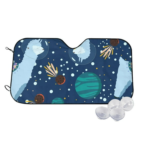 Fotbe Alpaca Astronaut in Space Car Windshield Sunshade | Sun Visor Protector Front Window Shade, Keeps Out UV Rays, Keeps Your Vehicle Cool-Small