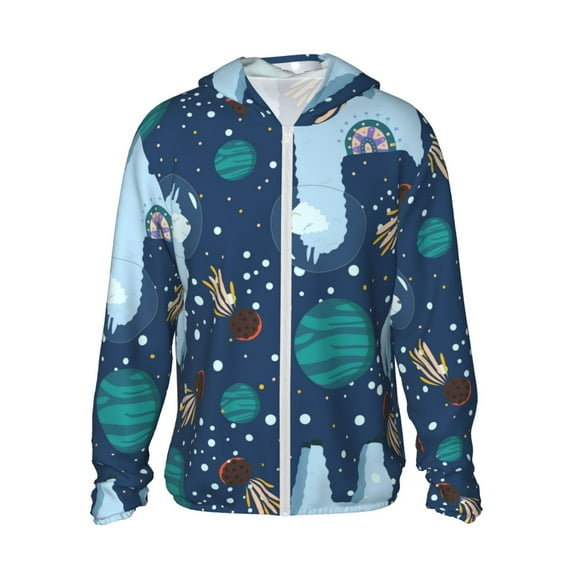 Fotbe Alpaca Astronaut in Space Men's Women's UPF 50+ Sun Protection Jacket Hooded Cooling Shirt with Pockets Hiking Outdoor Performance-XX-Large