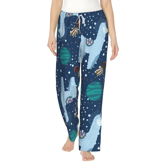 Fotbe Alpaca Astronaut in Space Women's Pajama Pants,Sleepwear Pants,Pj Bottoms Drawstring And Pockets-Large