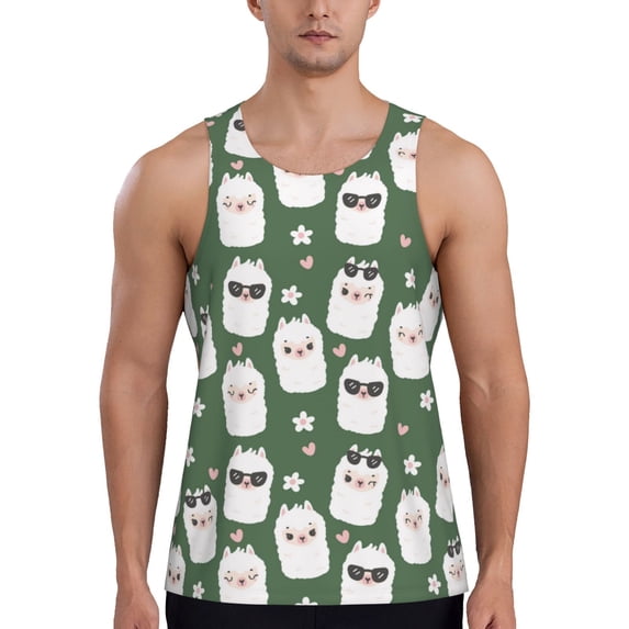 Fotbe Alpaca Faces Pattern Men's Quick Dry Workout Tank Top Gym Muscle Tee Fitness Bodybuilding Sleeveless T Shirt Breathable Workout Shirt-4X-Large