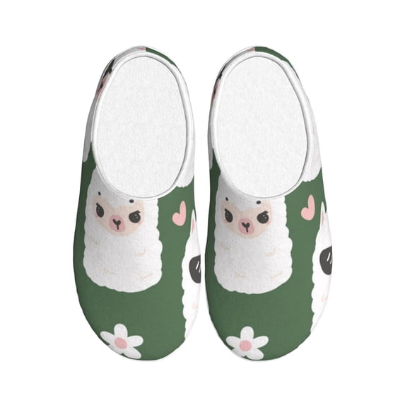 Fotbe Alpaca Faces Pattern Women's Fuzzy Curly Fur Memory Foam Loafer Slippers Indoor Outdoor Slippers Winter Home Shoes-44/45