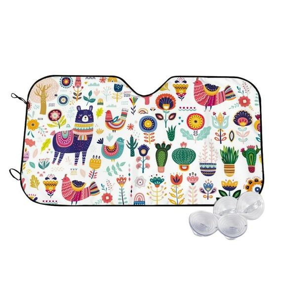 Fotbe Alpaca Flower Car Windshield Sunshade | Sun Visor Protector Front Window Shade, Keeps Out UV Rays, Keeps Your Vehicle Cool-Medium