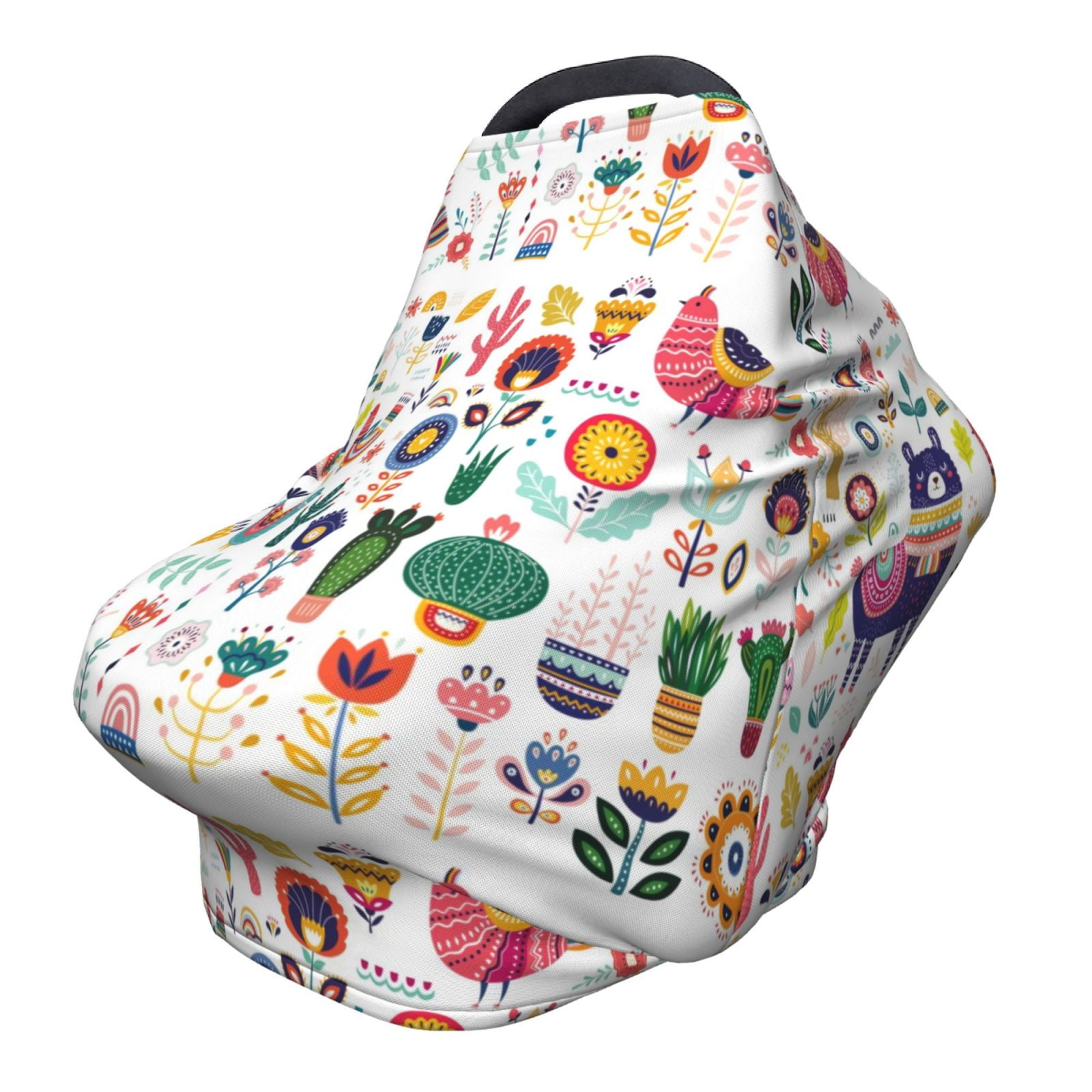 Fotbe Alpaca Flower Pattern Car Seat Covers for Babies, Nursing Breastfeeding Cover Infant Carseat Canopy, Soft Stretchy Carrier Cover