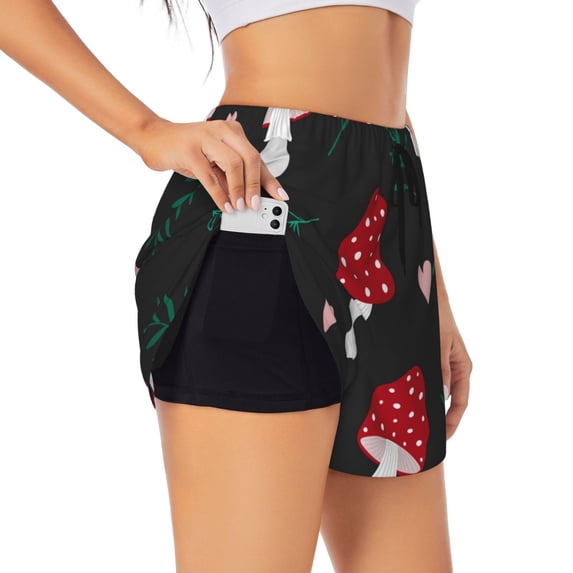 Fotbe Amanita Mushroom Womens High Waist Running Shorts Athletic Workout Quick Dry Shorts for Women with Pockets Gym Yoga Summer Shorts-Medium