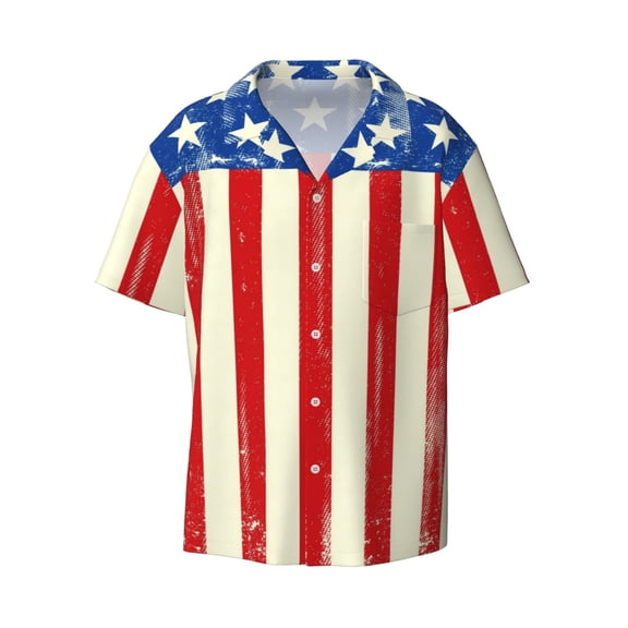 Fotbe America Flags2 print Short Sleeve Button Down Shirts for Men Casual Summer Beach Wrinkle Free Shirt-Large