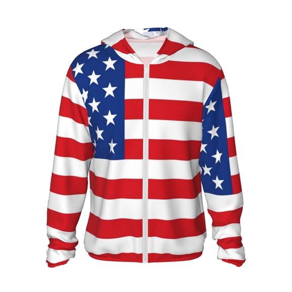 Fotbe America Flags3 Men's Women's UPF 50  Sun Protection Jacket Hooded Cooling Shirt with Pockets Hiking Outdoor Performance-XX-Large